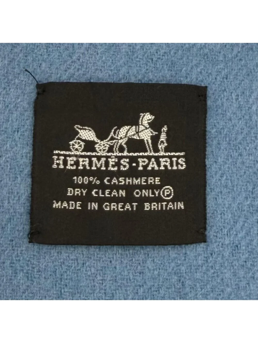 Hermes Cashmere Logo Embroidery Bicolor with Fringe Large Scarf Shawl Blue